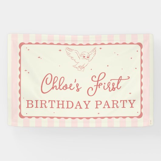 Harry Potter Hedwig Pink Stripe Birthday 横断幕 (横)