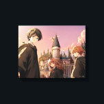 HARRY POTTER™ Hermione & Ron HOGWARTS™ Anime Scene キャンバスプリント<br><div class="desc">Step into the wizarding world with this stunning illustration featuring Harry Potter™, Hermione Granger, and Ron Weasley standing before the majestic towers of Hogwarts™ at sunset. Bathed in warm golden light and soft twilight hues, the trio stands ready for whatever magical adventure awaits. With wands in hand and Hogwarts rising...</div>
