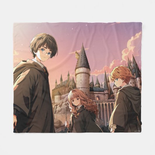 HARRY POTTER™ Hermione & Ron HOGWARTS™ Anime Scene フリースブランケット (正面(横))