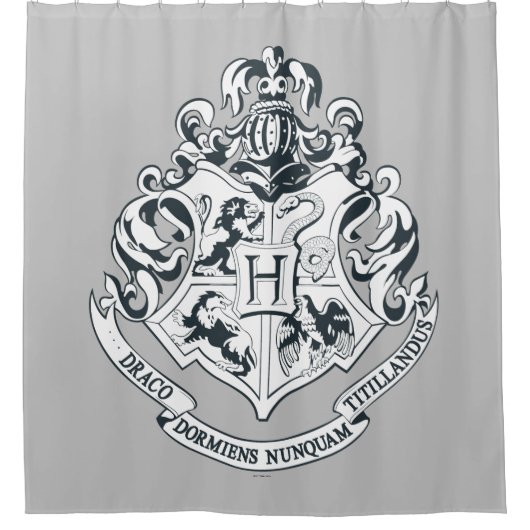Harry Potter | Hogwarts Crest - Black and White シャワーカーテン (正面)