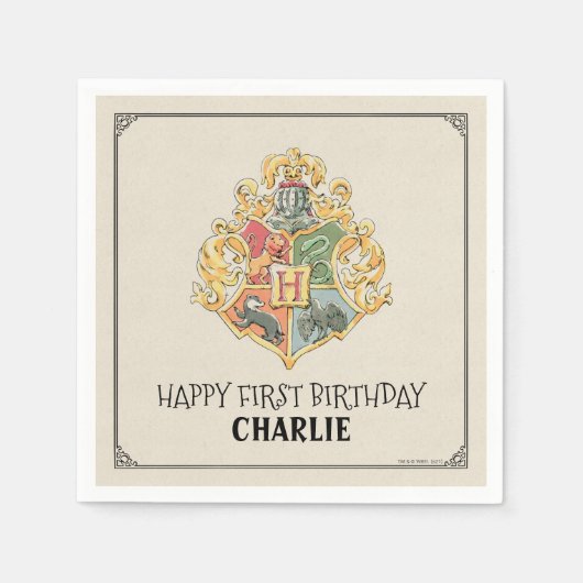 Harry Potter Hogwarts Crest First Birthday スタンダードカクテルナプキン (正面)