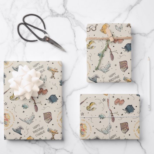 Harry Potter Icons Pattern - Birthday ラッピングペーパーシート (正面)