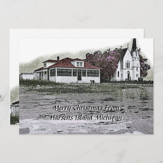 Harsensの島のミシガン州の芸術からのメリークリスマス シーズンカード (正面/裏面)