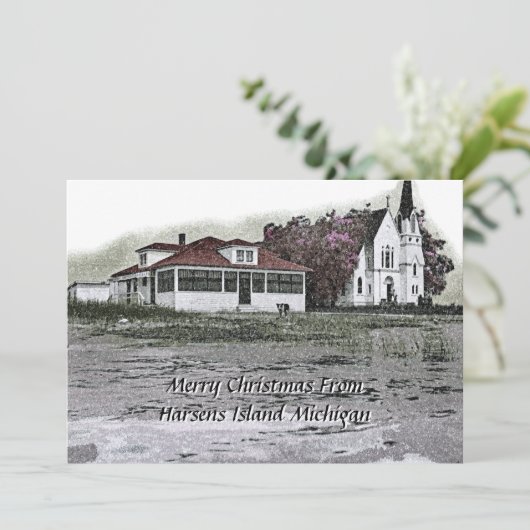 Harsensの島のミシガン州の芸術からのメリークリスマス シーズンカード (スタンド正面)