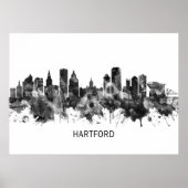 Hartford Connecticut Skyline BW ポスター (正面)