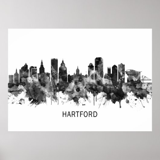 Hartford Connecticut Skyline BW ポスター (正面)