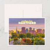 Hartford Connecticut Skyline Fall Foliage Greeting ポストカード (正面/裏面)