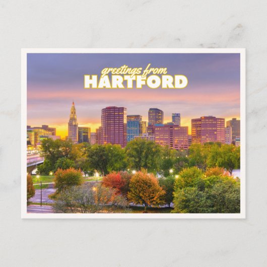 Hartford Connecticut Skyline Fall Foliage Greeting ポストカード (正面)