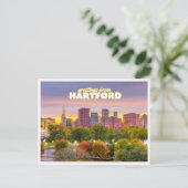 Hartford Connecticut Skyline Fall Foliage Greeting ポストカード (スタンド正面)