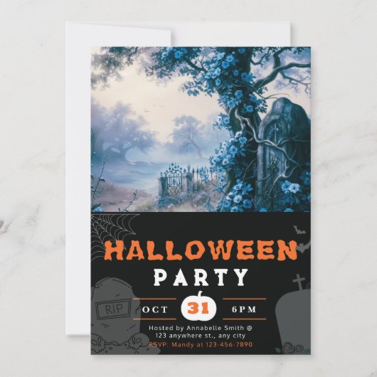 Harting墓地ブルーフラワーハロウィーン 招待状 (正面)