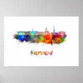Harvard skyline in watercolor ポスター (正面)