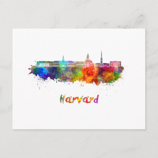 Harvard skyline in watercolor ポストカード (正面)