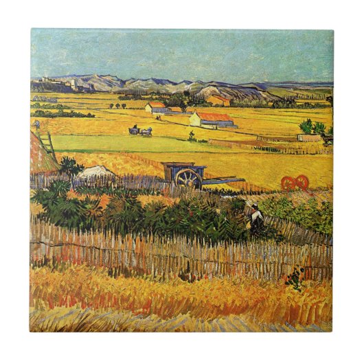 Harvest at La Crau, Monmajour by Vincent vanゴッホ タイル (正面)