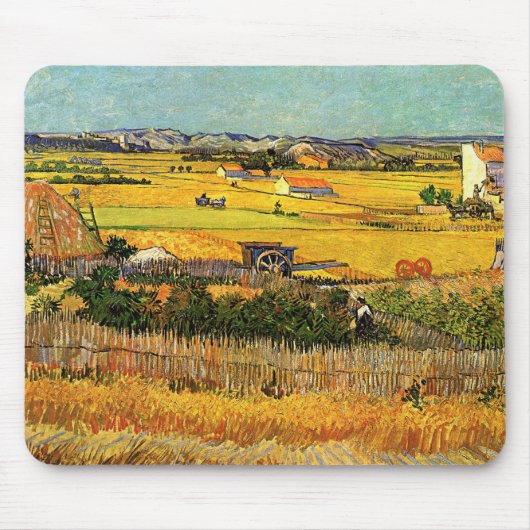 Harvest at La Crau, Monmajour by Vincent vanゴッホ マウスパッド (正面)