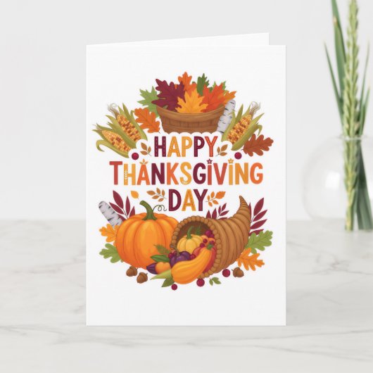 Harvest Blessings — Happy Thanksgiving Day Card カード (正面)
