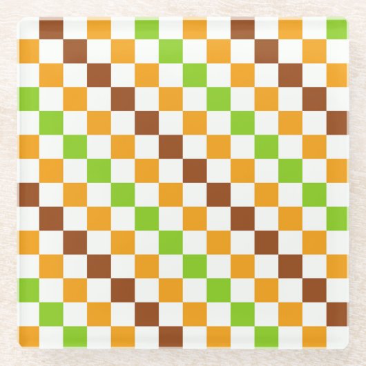 Harvest diagonal checkerboard pattern ガラスコースター (正面)