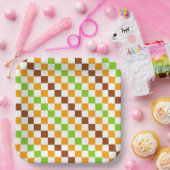 Harvest diagonal checkerboard pattern ペーパープレート (パーティー)