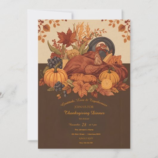 Harvest Feast Traditional Thanksgiving Dinner 招待状 (正面)