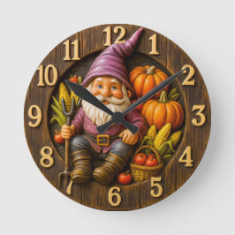 Harvest gnome with pumpkin rustic ラウンド壁時計