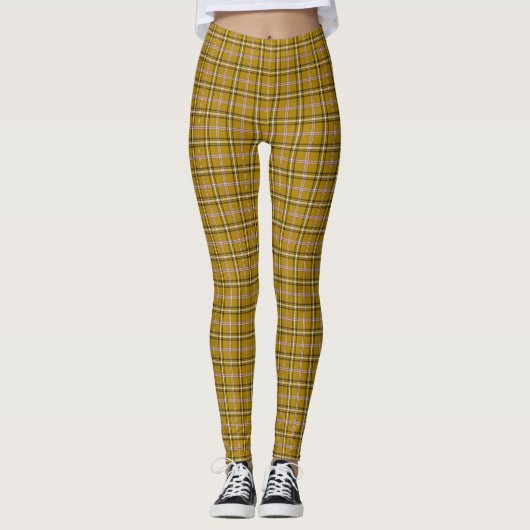 Harvest Gold Plaid Windowpane Pattern Retro レギンス (正面)