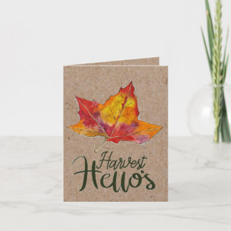 Harvest Hello fall greeting card watercolor leaf  カード