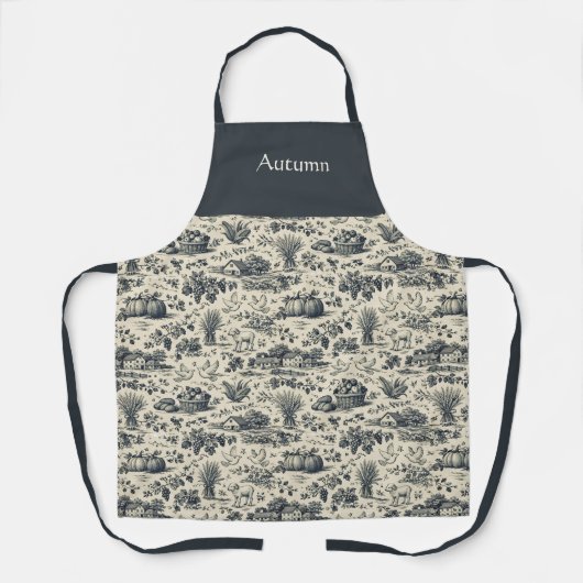 Harvest Indigo Blue Toile Personalized エプロン (正面)