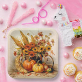 Harvest Medley:葉と花模様 ペーパープレート (パーティー)