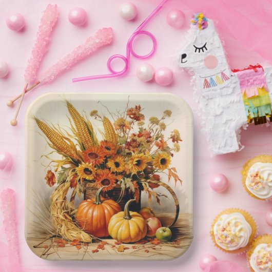 Harvest Medley:葉と花模様 ペーパープレート (パーティー)