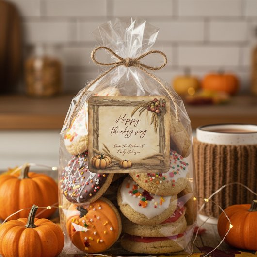 Harvest Pumpkins Apples Wheat Wreath Thanksgiving  スクエアシール