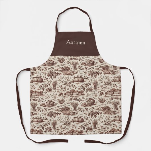 Harvest Sepia Brown Toile Personalized エプロン (正面)