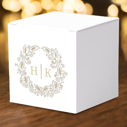  Harvest stylized wreath monogram brown wedding  フェイバーボックス