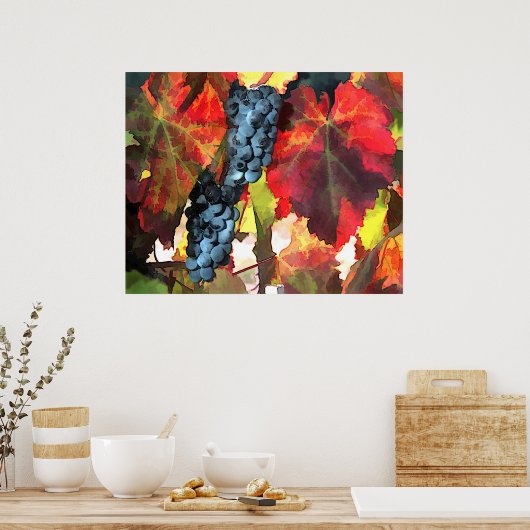 Harvest Time Grapes and Leaves ポスター (キッチン)