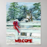 Harvey ポスター<br><div class="desc">frameable print with a horse in snow that says welcome</div>
