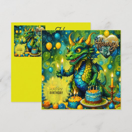HARVEY ～誕生日カード～恐竜～緑～ (正面/裏面)
