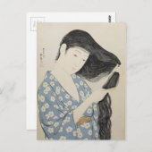 Hashiguchi Goyo -彼女の毛をとかす青の女性 ポストカード (正面/裏面)