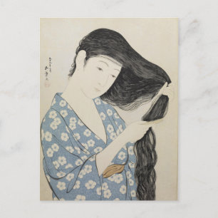 Hashiguchi Goyo -彼女の毛をとかす青の女性 ポストカード