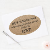 Hashtagの#Myブライダルシャワーはバーラップの一見の感謝していしています 楕円形シール (封筒)