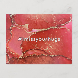 Hashtag I 恋しく思 Your Hugs Red & 金ゴールドリキッドアート ポストカード