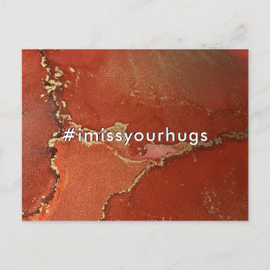 Hashtag I 恋しく思 Your Hugs Red & 金ゴールドリキッドアート ポストカード