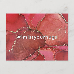 Hashtag I 恋しく思 Your Hugs Red & 金ゴールドリキッドアート ポストカード