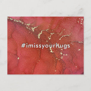 Hashtag I 恋しく思 Your Hugs Red & 金ゴールドリキッドアート ポストカード