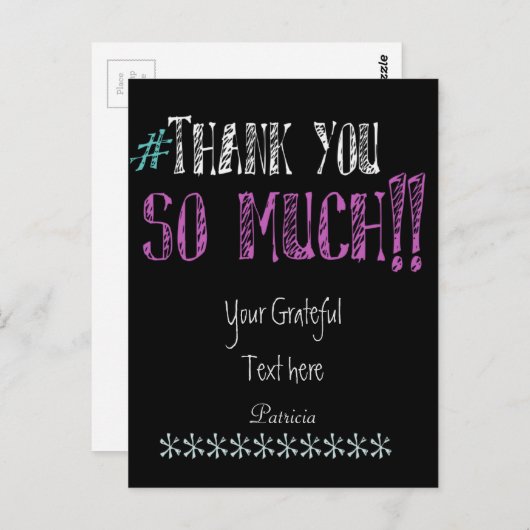 Hashtag Thank you Chalkboard ポストカード (正面/裏面)