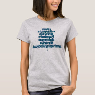 Hashtagsの幸せで前向きな野生の青いファンキーなTシャツ Tシャツ