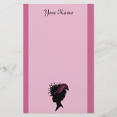 Hat側面のプロフィールの黒のシルエットのビクトリアンな女性 便箋 (正面)