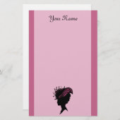 Hat側面のプロフィールの黒のシルエットのビクトリアンな女性 便箋 (正面/裏面)