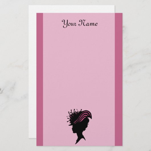 Hat側面のプロフィールの黒のシルエットのビクトリアンな女性 便箋 (正面/裏面)