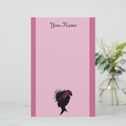 Hat側面のプロフィールの黒のシルエットのビクトリアンな女性 便箋 (スタンド正面)