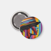 Hat 2印象的カラフルなシルエットの女性 マグネット (正面/裏面)