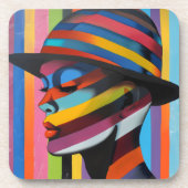 Hat 3印象的カラフルなシルエットの女性 コースター (正面)