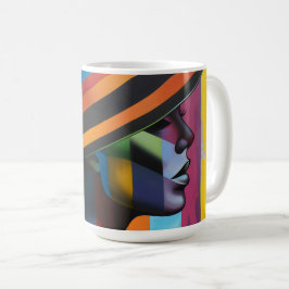 Hat 4印象的カラフルなシルエットの女性 コーヒーマグカップ